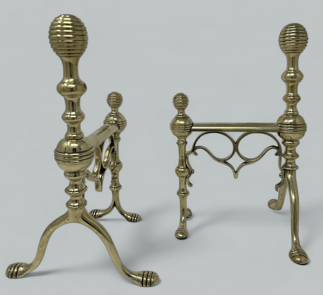 419. Antique Pair English Country House Victorian Brass Fireplace Fire Dogs Andrions - Image 5