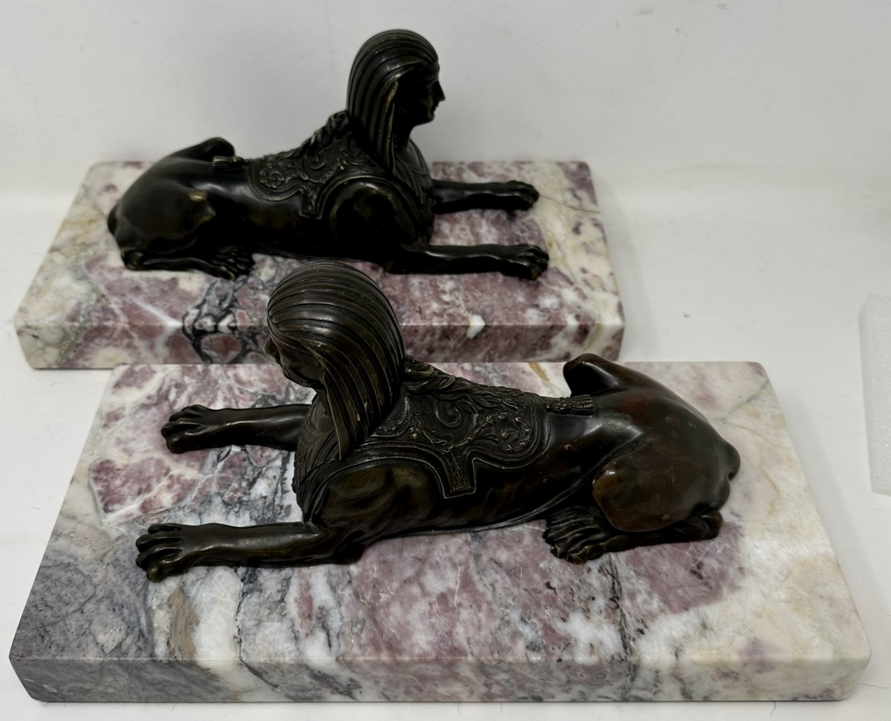 208. Antique Pair Grand Tour Bronze Egyptian Sphynx Figures Breche Violet Marble 19Ct - Image 4