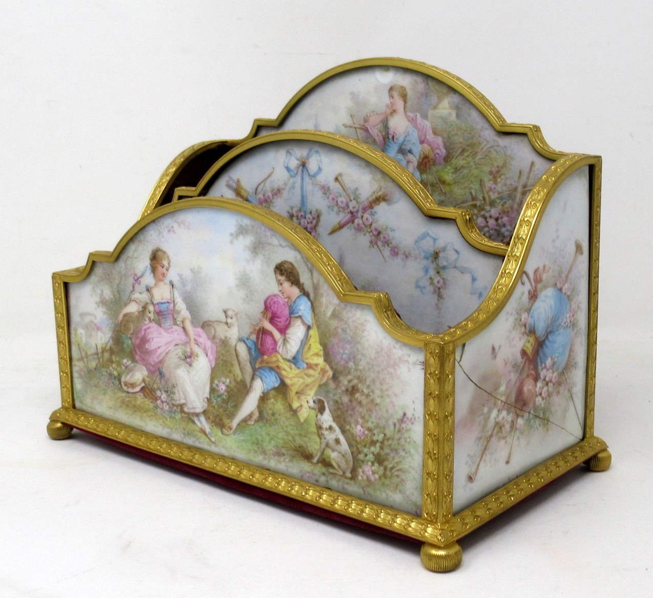 329. Antique French Sevres Ormolu Gilt Bronze Dore Letters Holder Inkwell - Image 5