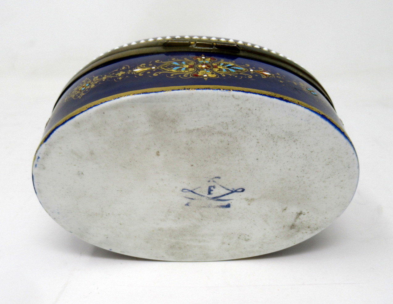 319. French Sevres Porcelain Hand Painted Jewlery Casket Ormolu Mounts Cobalt Blue - Image 7