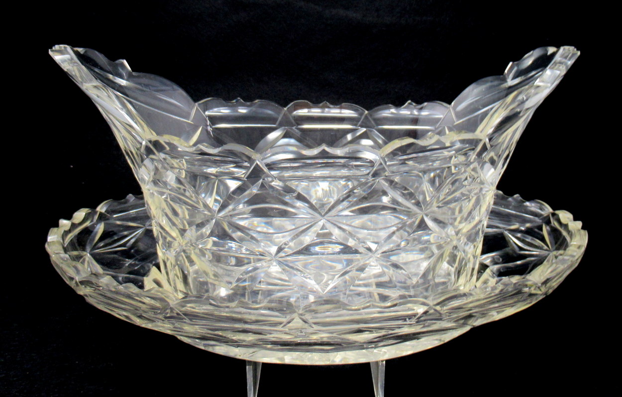 897. Rare Irish Hand Cut Crystal Fruit Bowl With Undertray Waterford or Belfast 1800 - Image 4