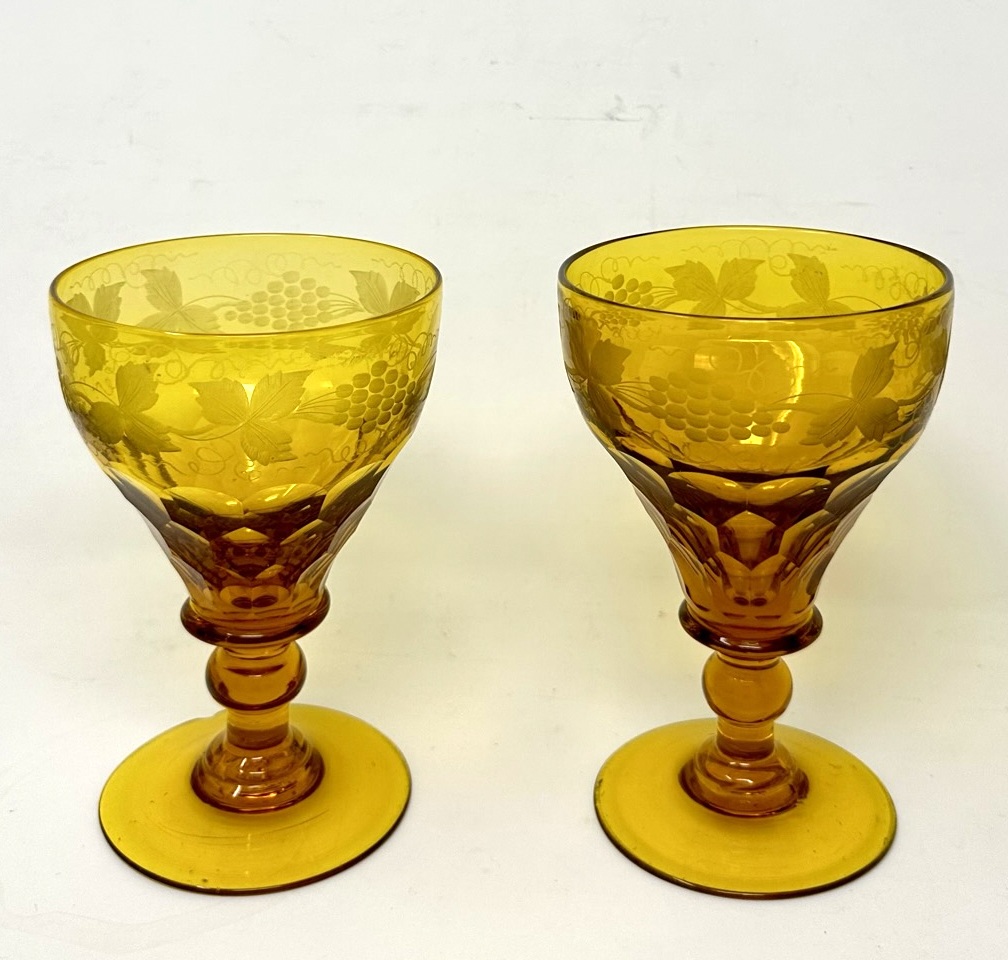 607. Antique Victorian Pair Wine or Water Drinking Glasses Bohemian Hand Cut Crystal - Image 3