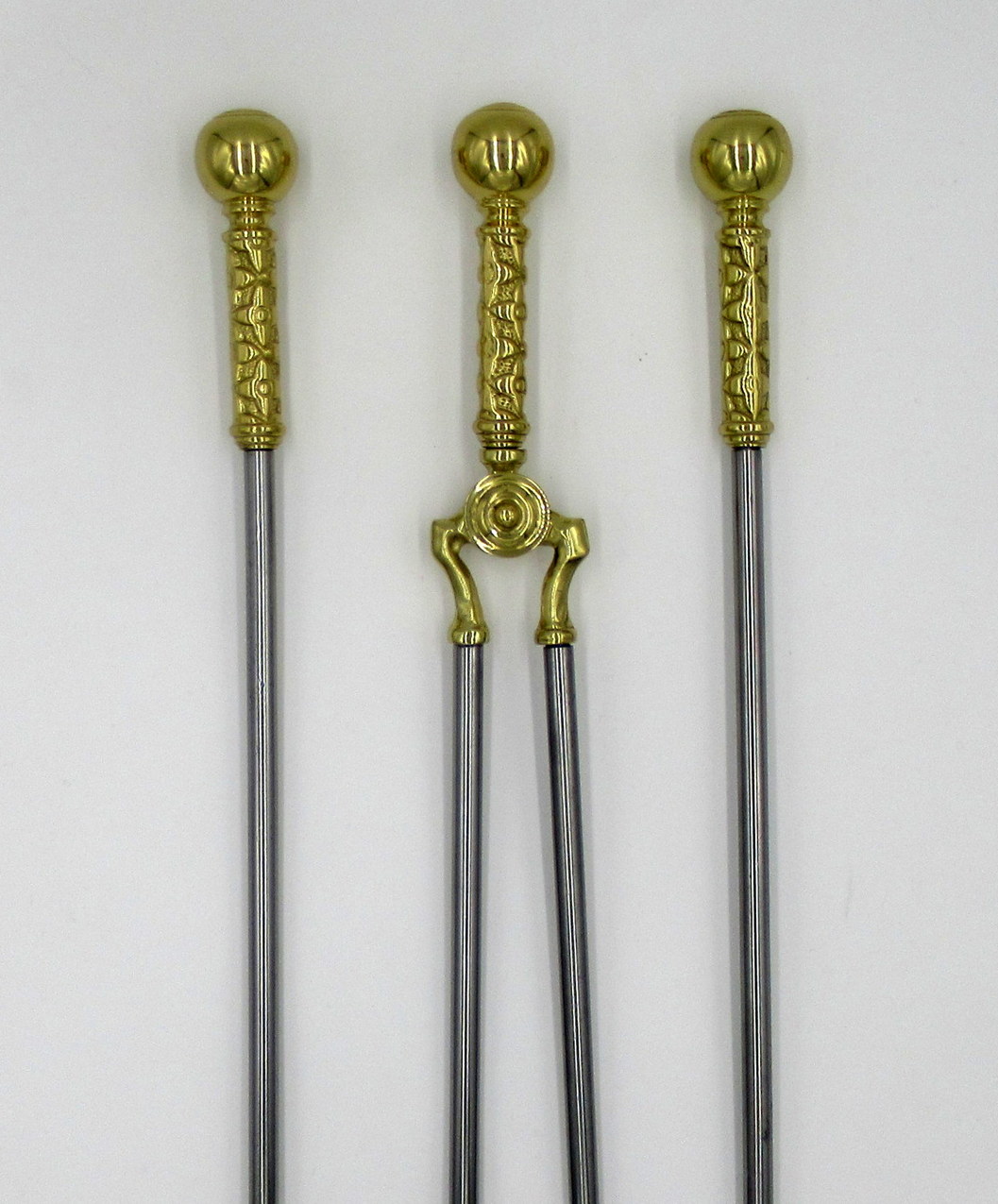 449. Set English Victorian Steel Brass Fireplace Fire Tools Irons Companion 19th Ct - Image 5