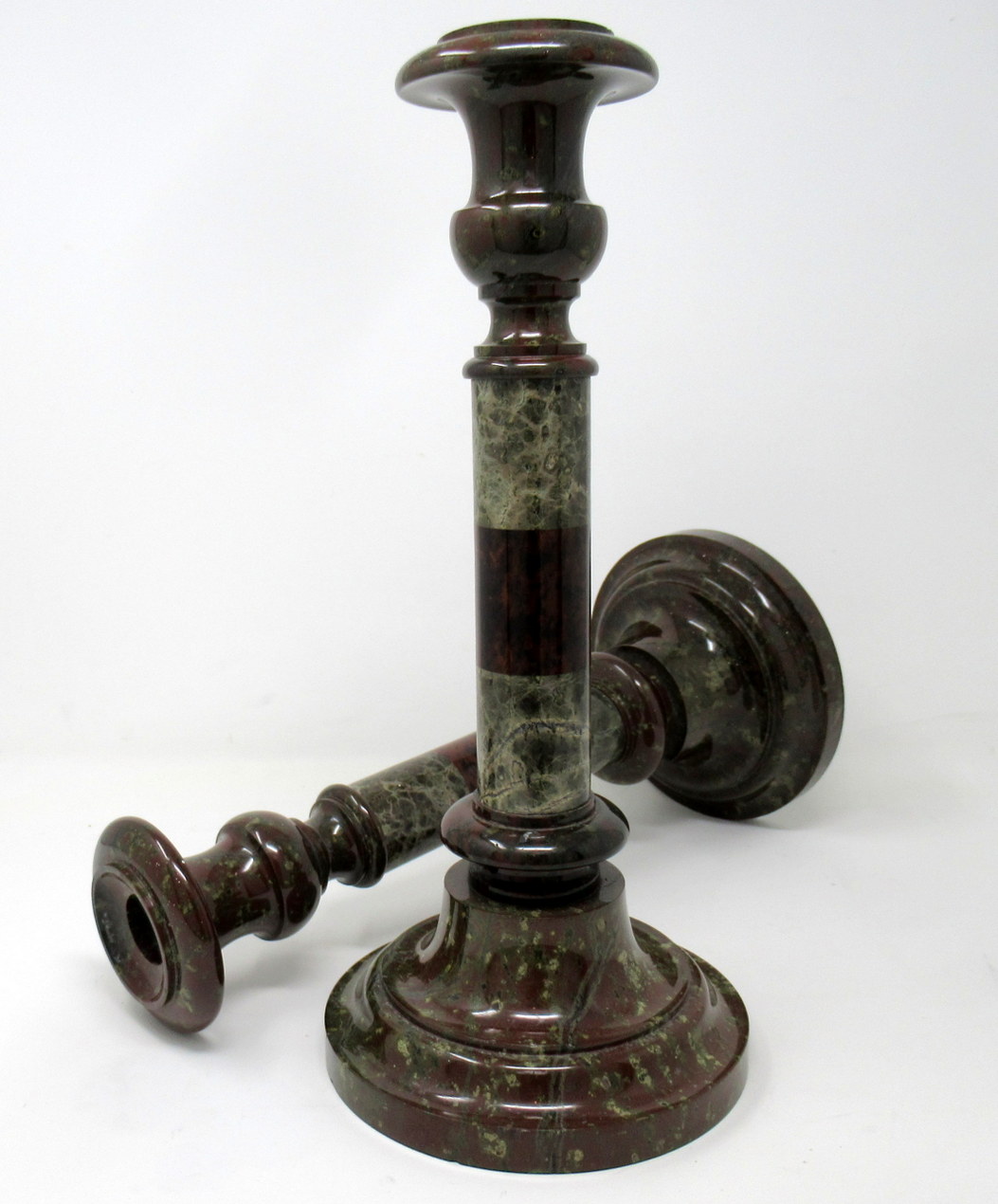 768. Rare Pair English Cornish Serpentine Marble Candlesticks attrib. John Murphy 1850 - Image 2