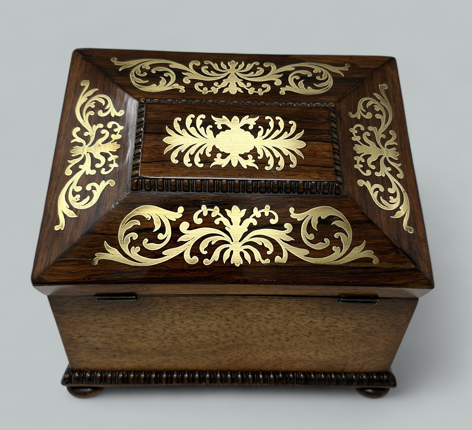 104. Antique Brass Inlaid Rosewood English Jewelry Sewing Casket Gillows Lancaster - Image 5