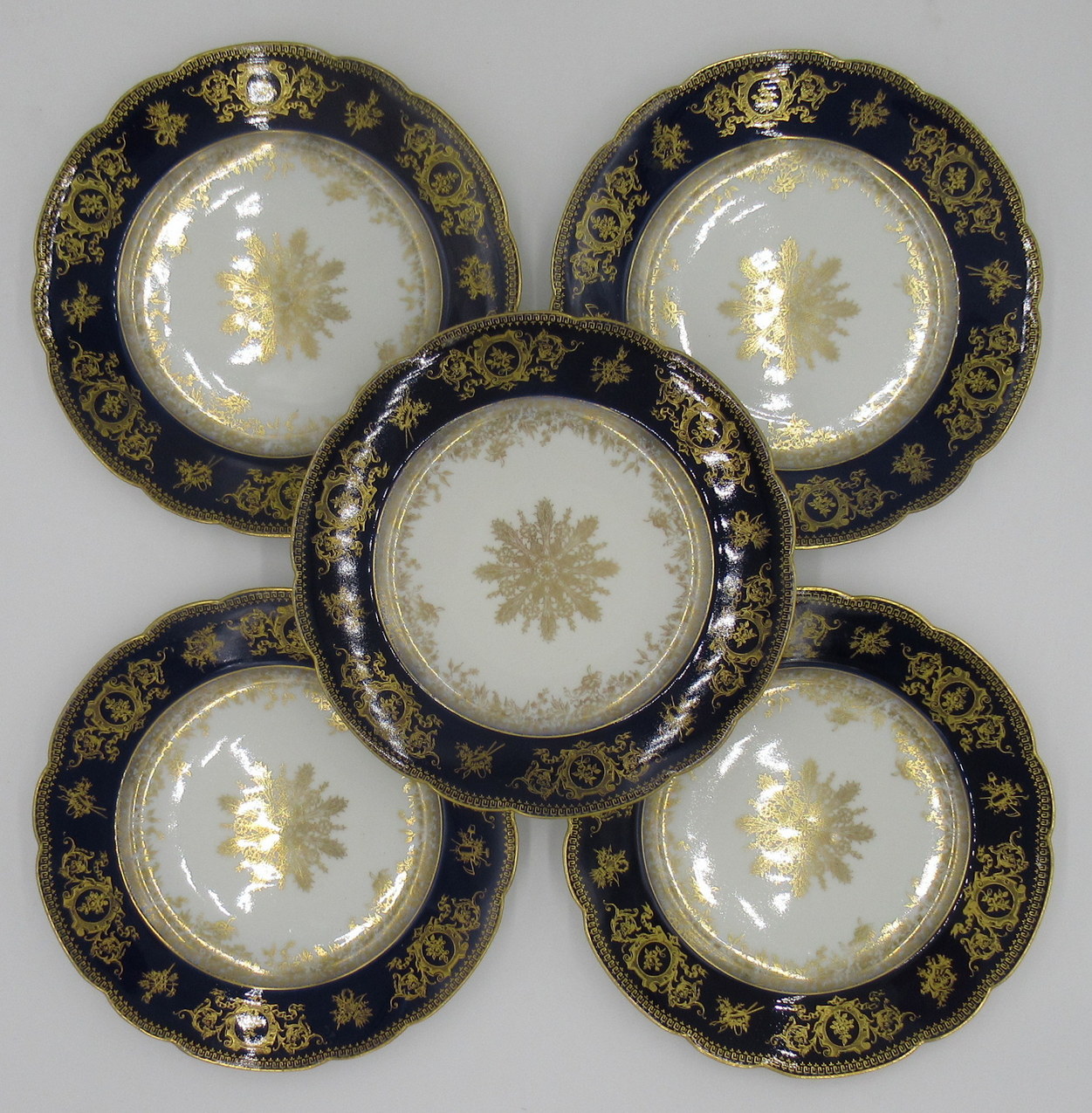 538. Set French Cobalt Blue Gilt Cabinet Plates Limoges France Charles Field Haviland