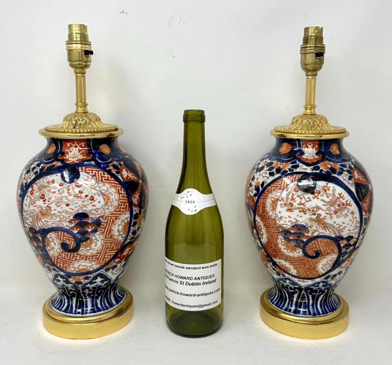 850. Antique Pair Japanese Chinese Imari Porcelain Ormolu Table Lamps Blue Red Gilt - Image 7