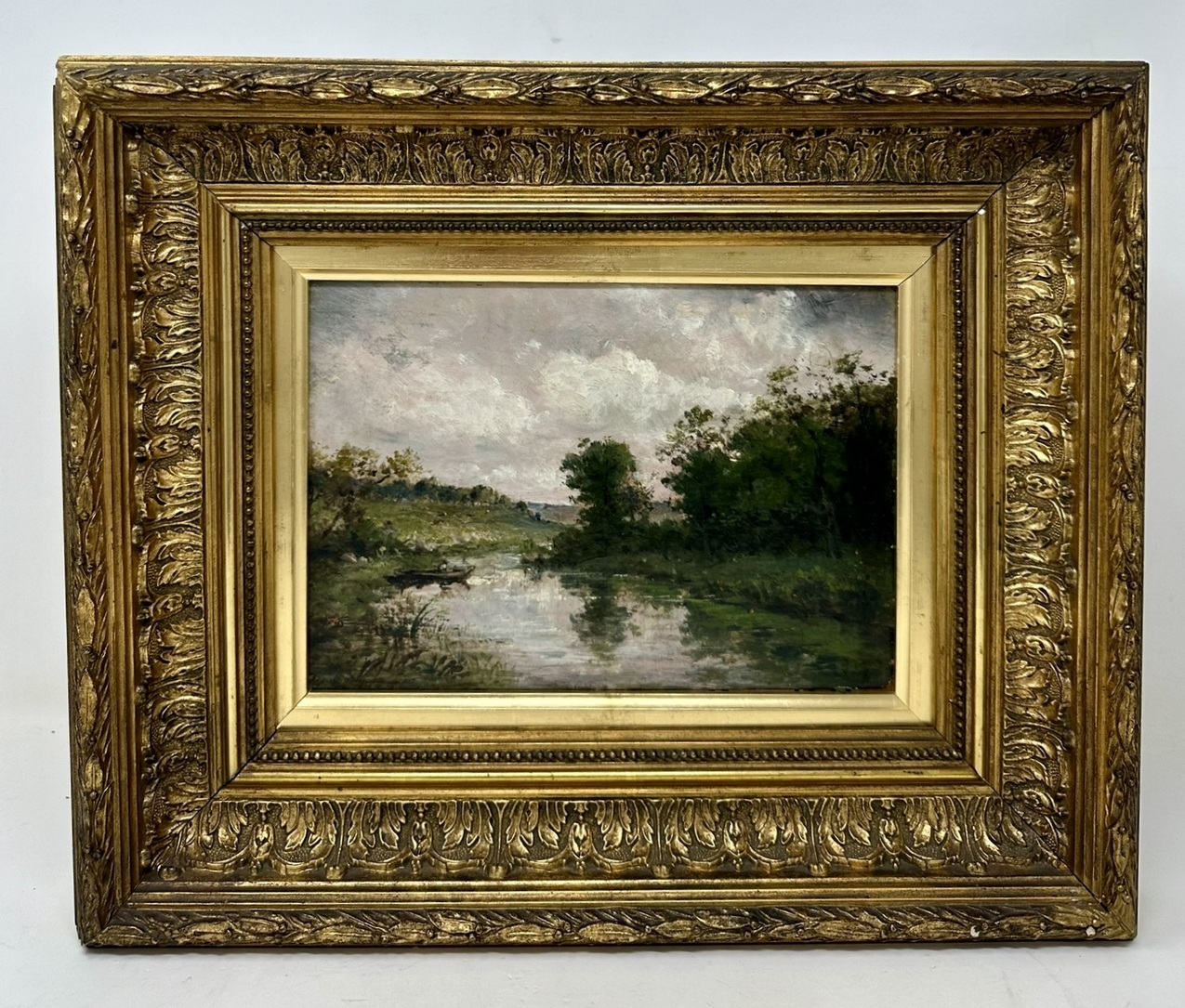 529. Antique Oil Painting Rural Landscape Lake Scene English or Scottish Gilt Frame - Image 2