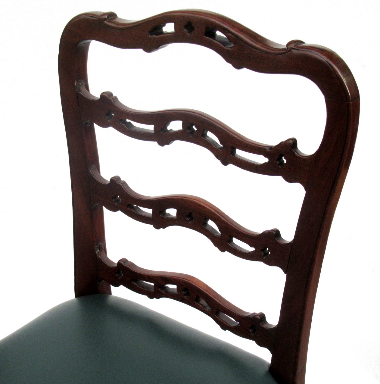 935. Antique Set Four English Georgian Mahogany Ladder Back Dining Chairs - Image 6