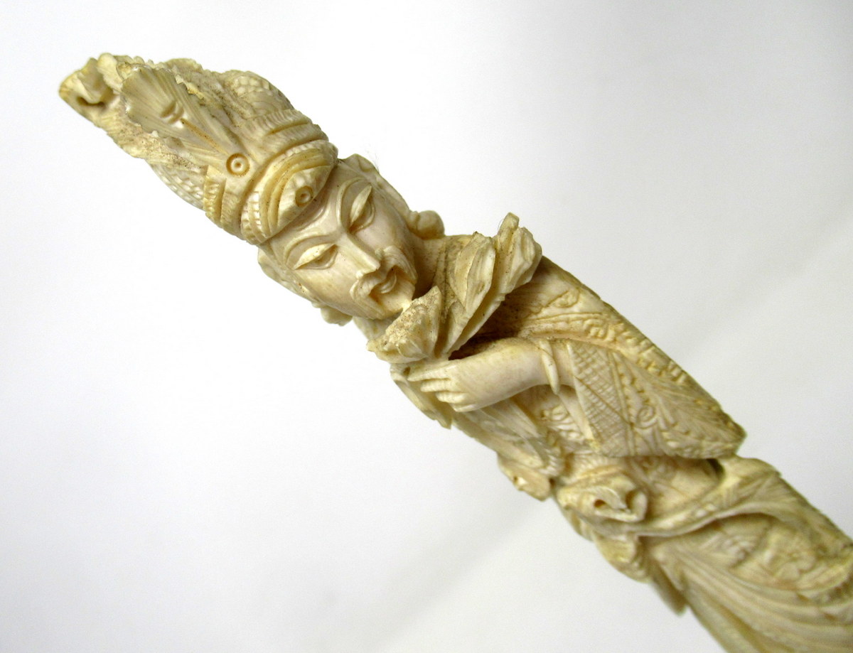 416. Antique Bone Figure of Indochina Male Dignitary Hardwood 19th Century Chinese - Image 13