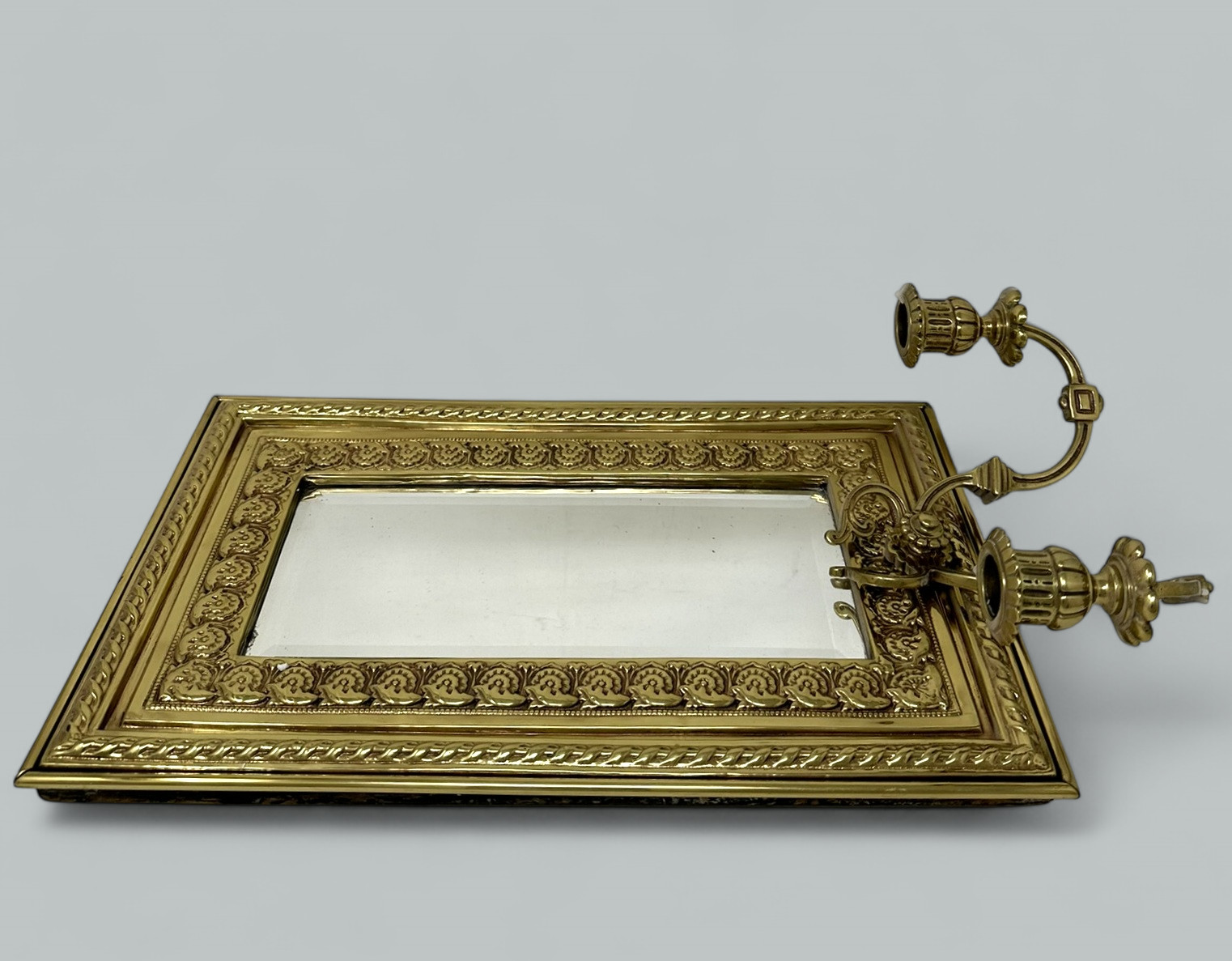 976. Antique Pair French Brass Girandole Wall Applique Sconces Mirrors Candlesticks - Image 7