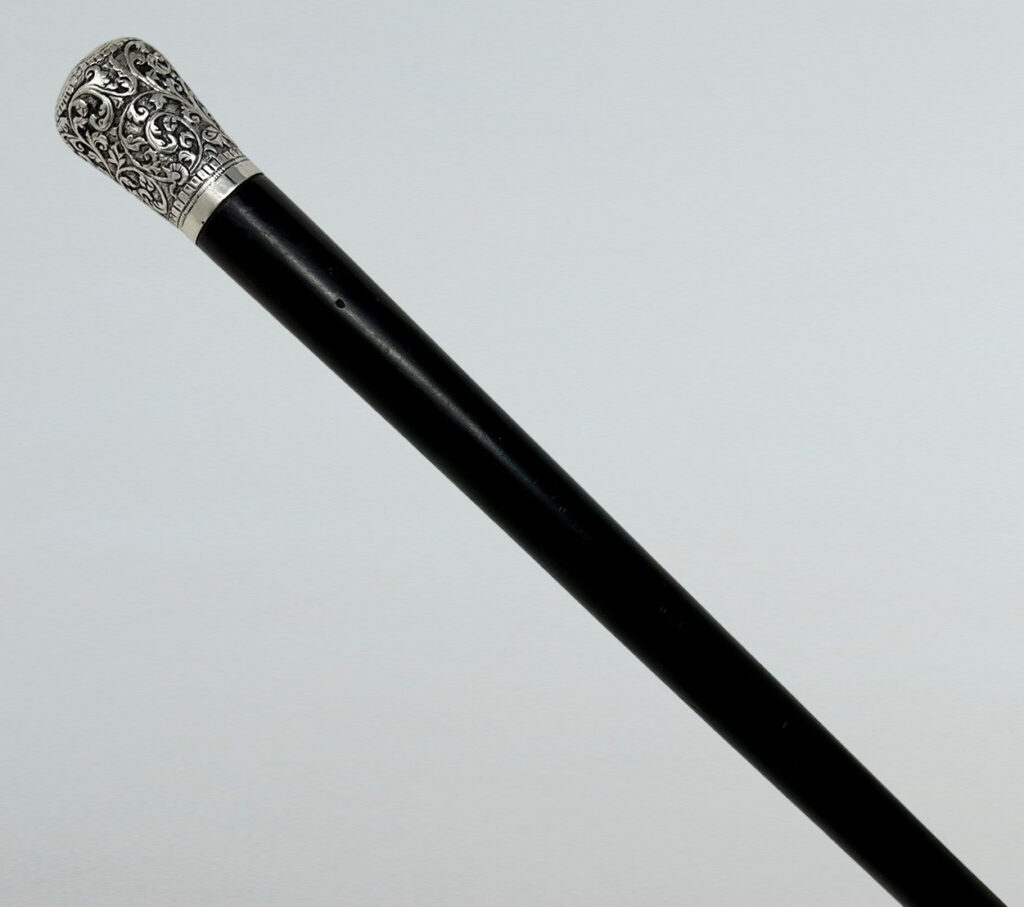 574. Antique Vintage Wooden Ebony Chinese Walking Stick Dress Cane Sterling Silver