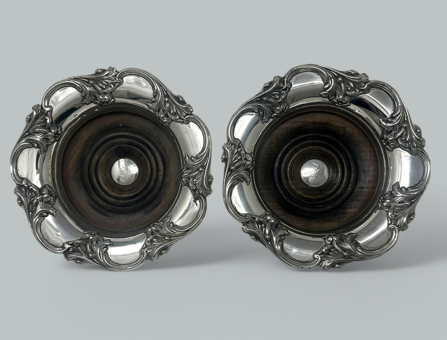 707. Pair English Victorian Silverplated Wine Champagne Bottle Decanter Coasters 1839 - Image 2