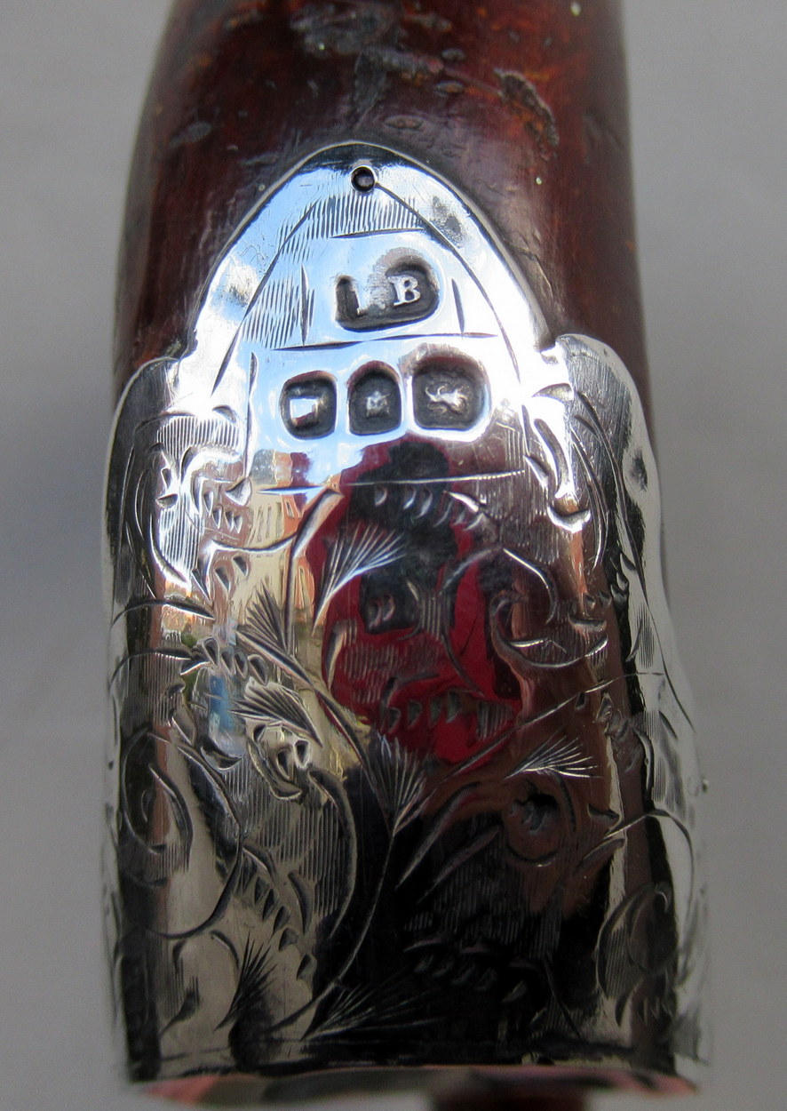 236. Hazel Crook Handle Walking Stick Silver Mounts 1903 - Image 9