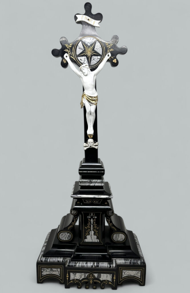 742. Antique Vintage French Gilt Marble Religious Holy Crucifix Jesus Christ Cross