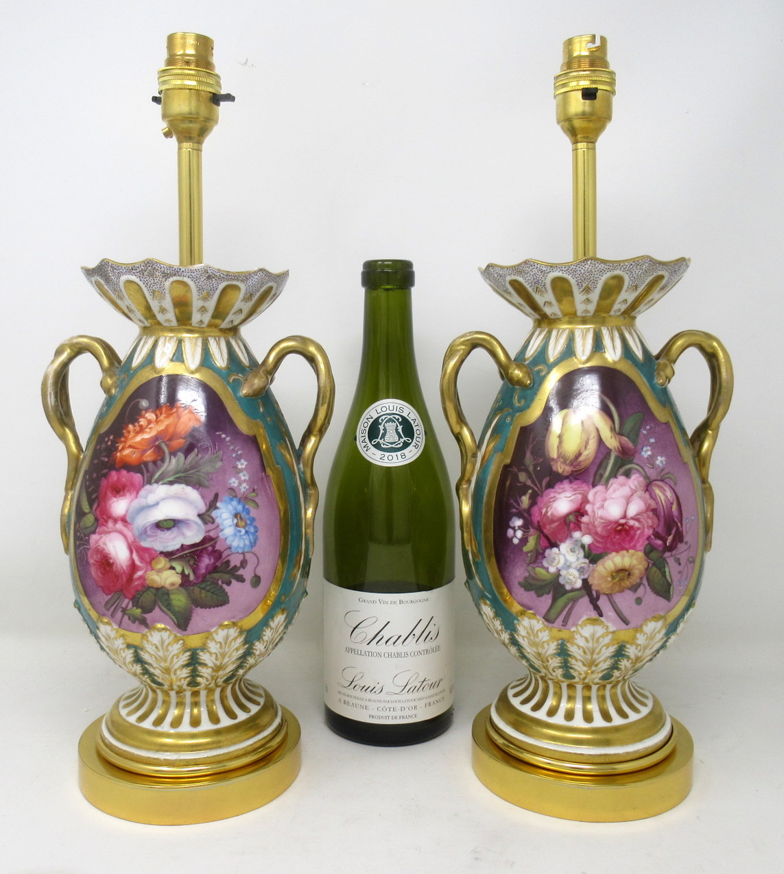 539. Antique Pair English Staffordshire Porcelain Table Lamps Ridgway or Rockingham - Image 4