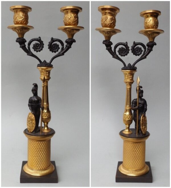 242. Stunning Pair Ormolu Bronze Candelabra Athena and Ares