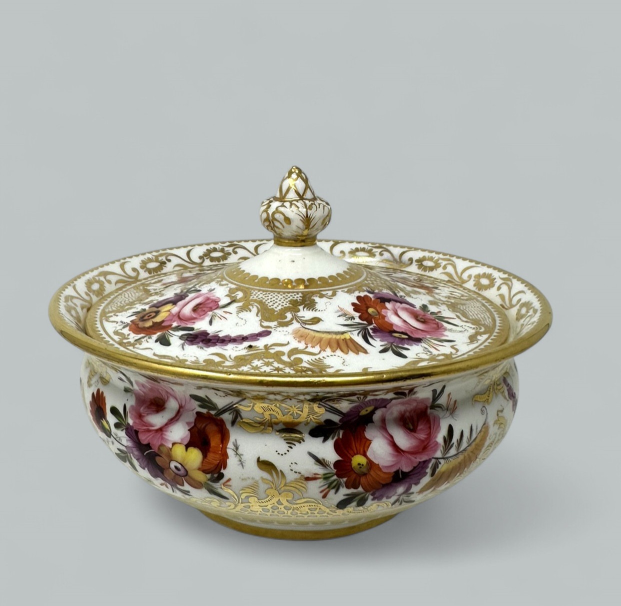 798. Antique English Coalport Porcelain Sucrier Sugar Bowl Centerpiece Regency 1820 - Image 5