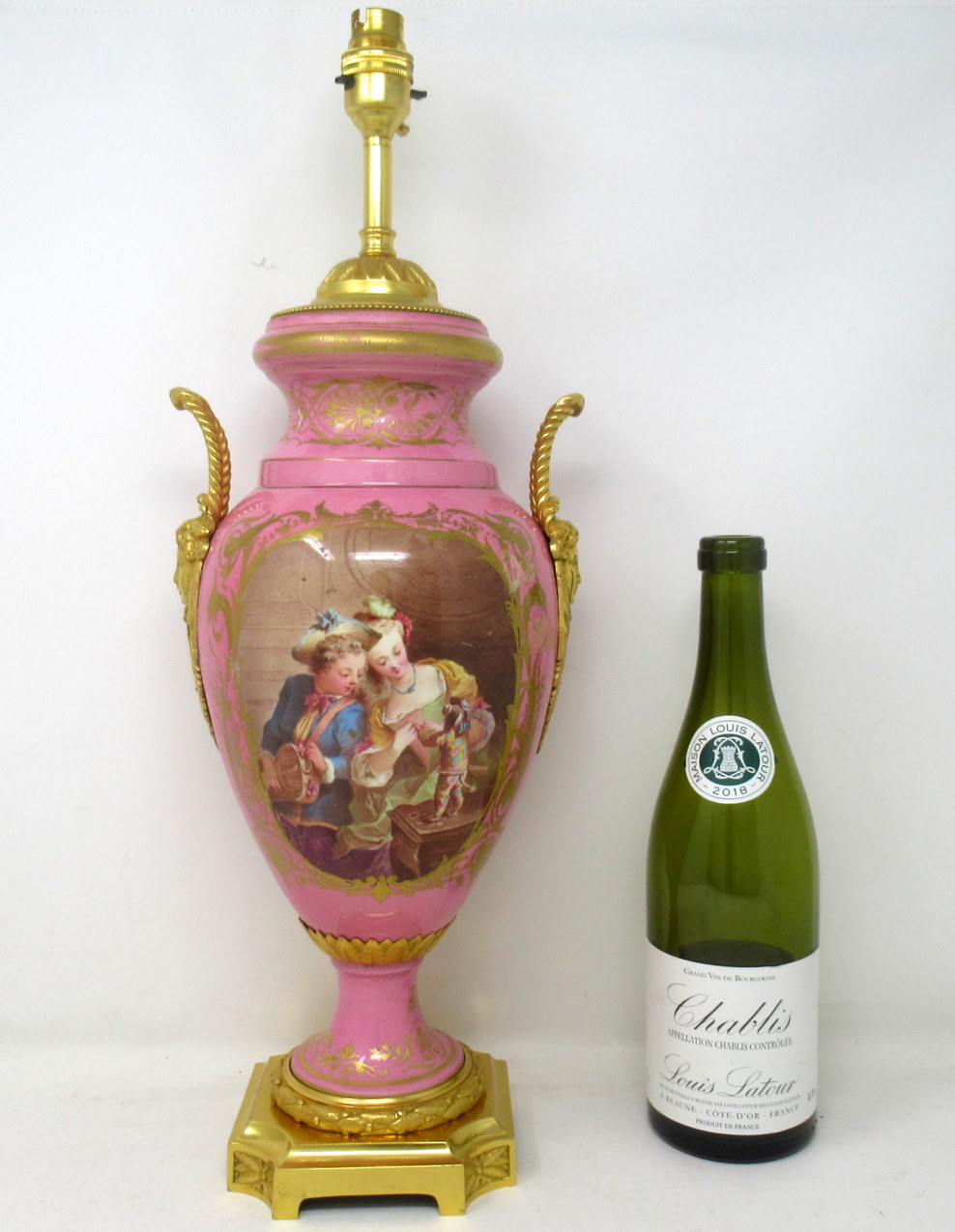 570. Antique French Sèvres Gilt Bronze Porcelain Vase Ormolu Pompadour Pink Table Lamp - Image 5