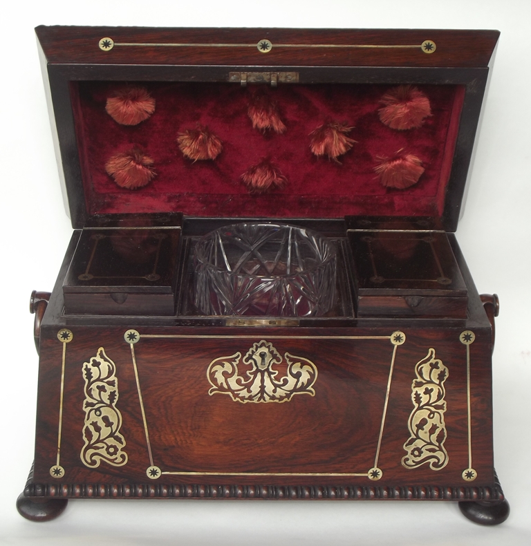 298. Fine Rosewood Brass Inlaid Tea Caddy attrib. to George Oakley - Image 2