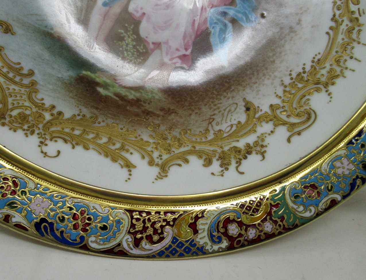 124. Antique French Sevres Ormolu Gilt Bronze Dore Champlevé Porcelain Tazza Plate - Image 7