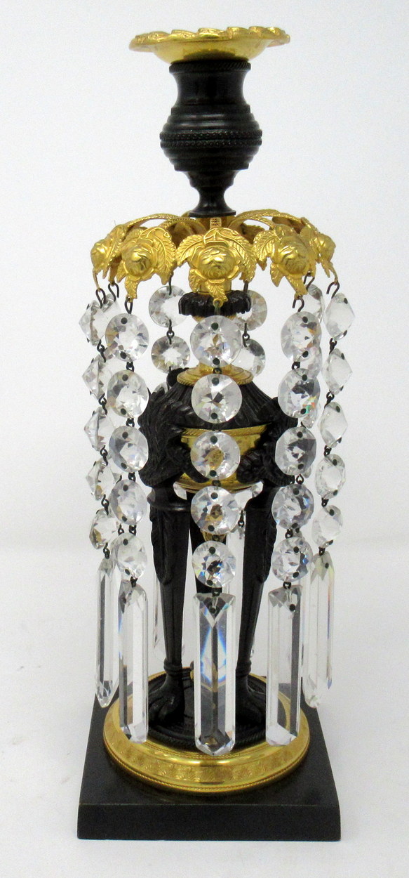 932. Fine Pair English Regency Ormolu Bronze Candlesticks Lustres. Circa 1815 - Image 3