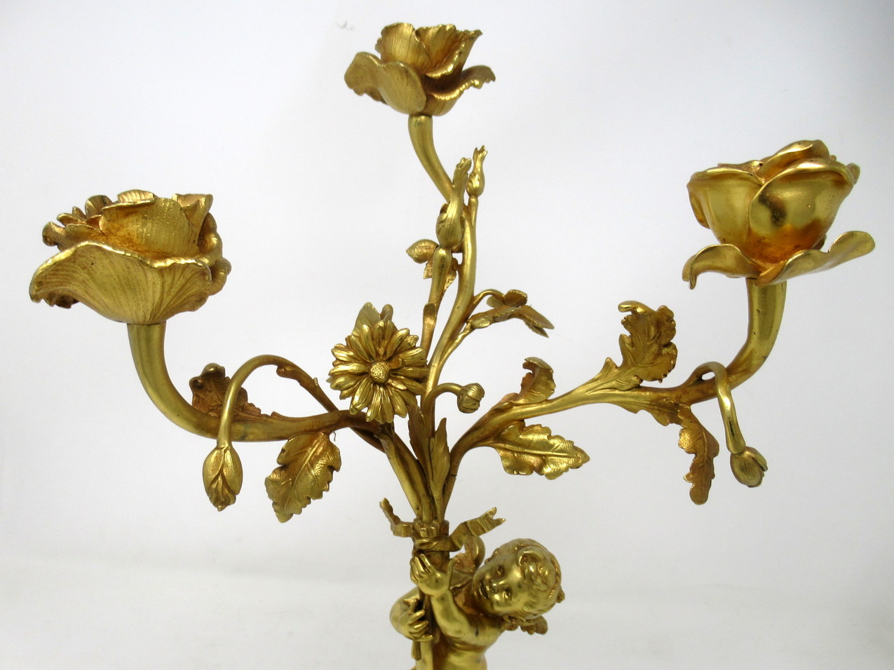 421. Antique Pair French Breche Violet Gilt Bronze Candelabra Candlesticks 19Ct - Image 8