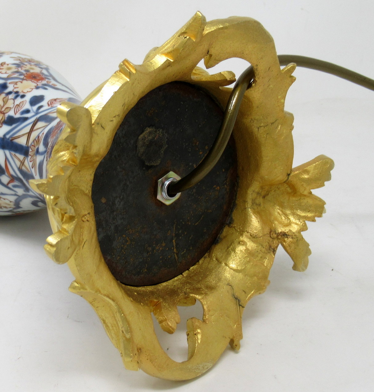 782. Antique Pair Japanese Chinese Imari Porcelain Ormolu Table Lamps Cherubs Gilt - Image 11
