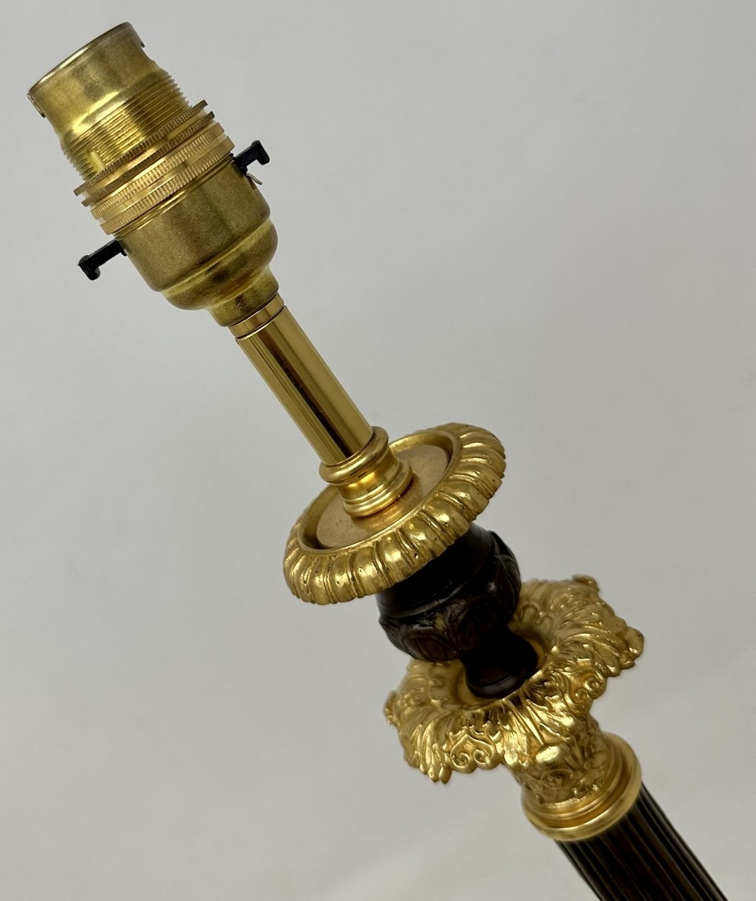 077. Antique Pair of French Doré Bronze Neoclassical Ormolu Gilt Candlestick Lamps - Image 7