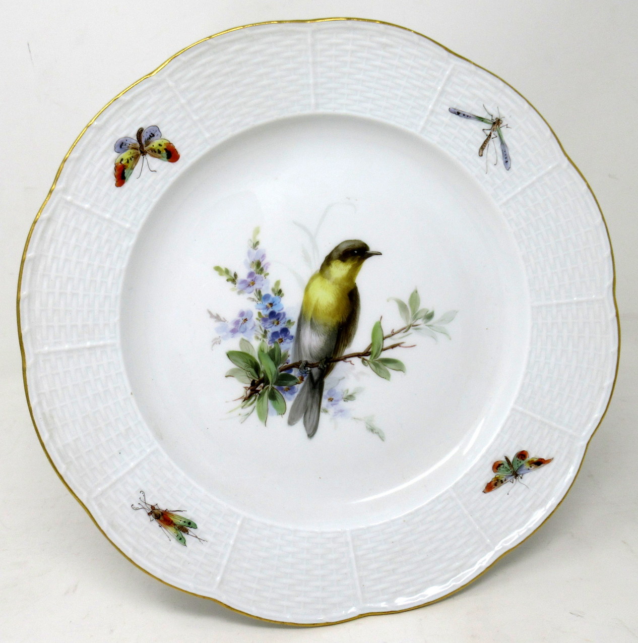 309. Antique Set German Dresden Meissen Ornithological Bird Insect Cabinet Plates - Image 4