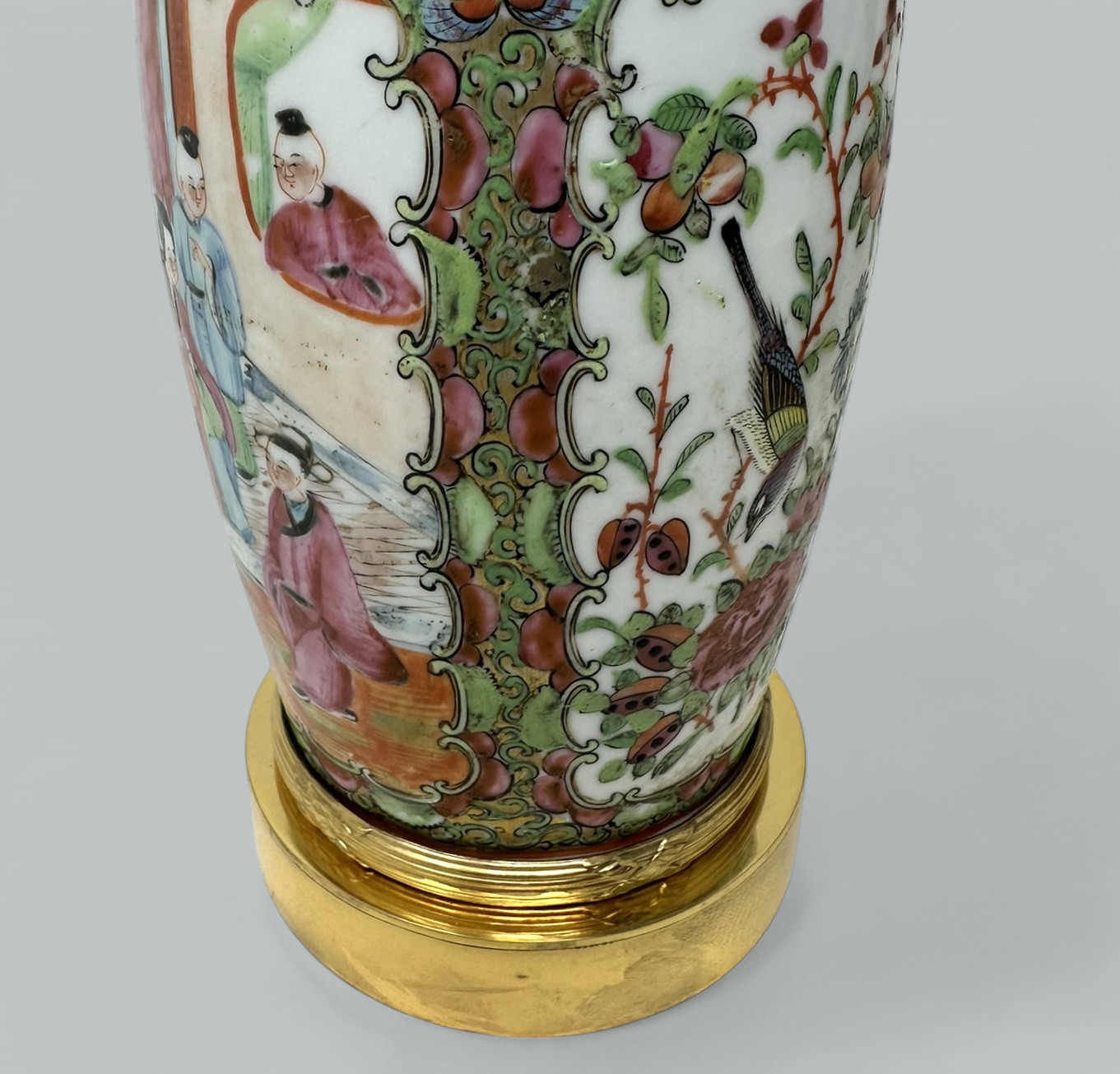 762. Antique Famille Rose Medallion Canton Cantonese Ormolu Chinese Table Lamps Pair - Image 9