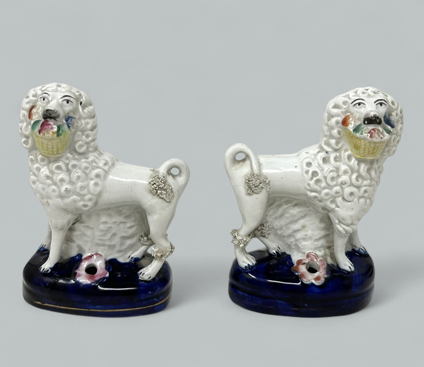 573. Pair Antique Staffordshire Porcelain Poodles Dogs Quill Pen Holders 19th Century - Image 2