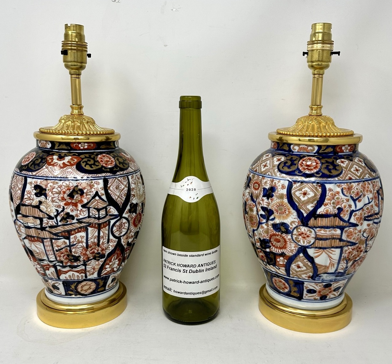 654. Antique Pair Japanese Chinese Imari Porcelain Ormolu Table Lamps Blue Red Gilt - Image 11