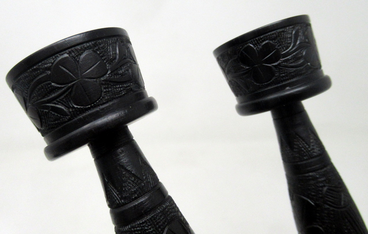 158. Irish Carved Bog Oak Desk Set Candlestick Shamrock Harp Greyhound Dublin Ireland - Image 6