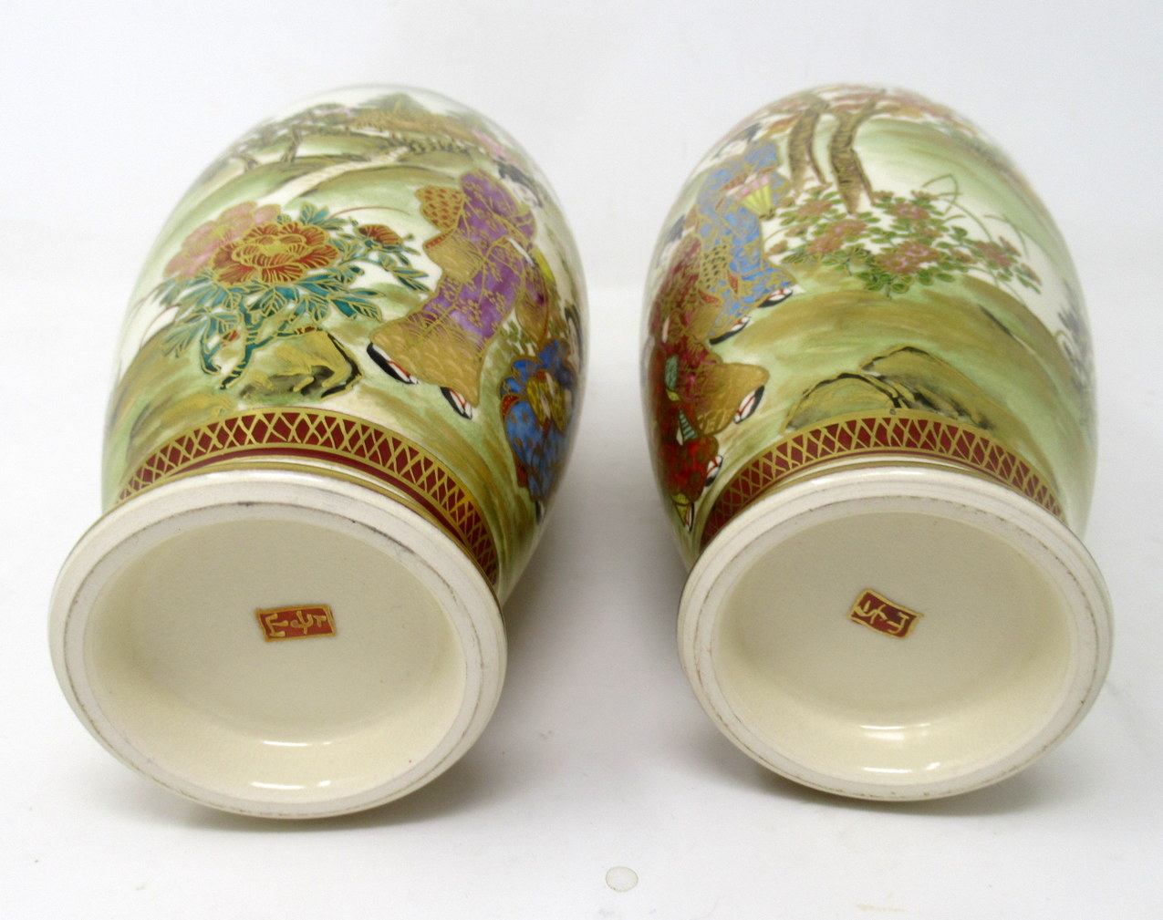 590. Antique Vintage Pair Japanese Hand Painted Gilt Vases Meiji Period - Image 8