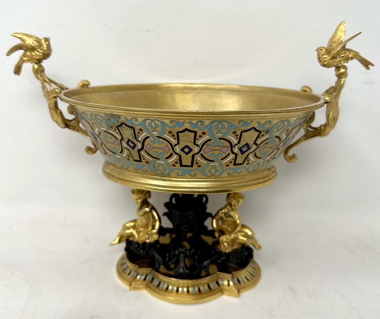 439. Antique French Gilt-Bronze Champlevé Enamel Centerpiece Ferdinand Barbedienne - Image 2