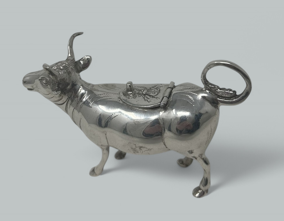 320. Antique German Sterling Silver Animal Cow Creamer Pitcher Jug London 1908 - Image 3