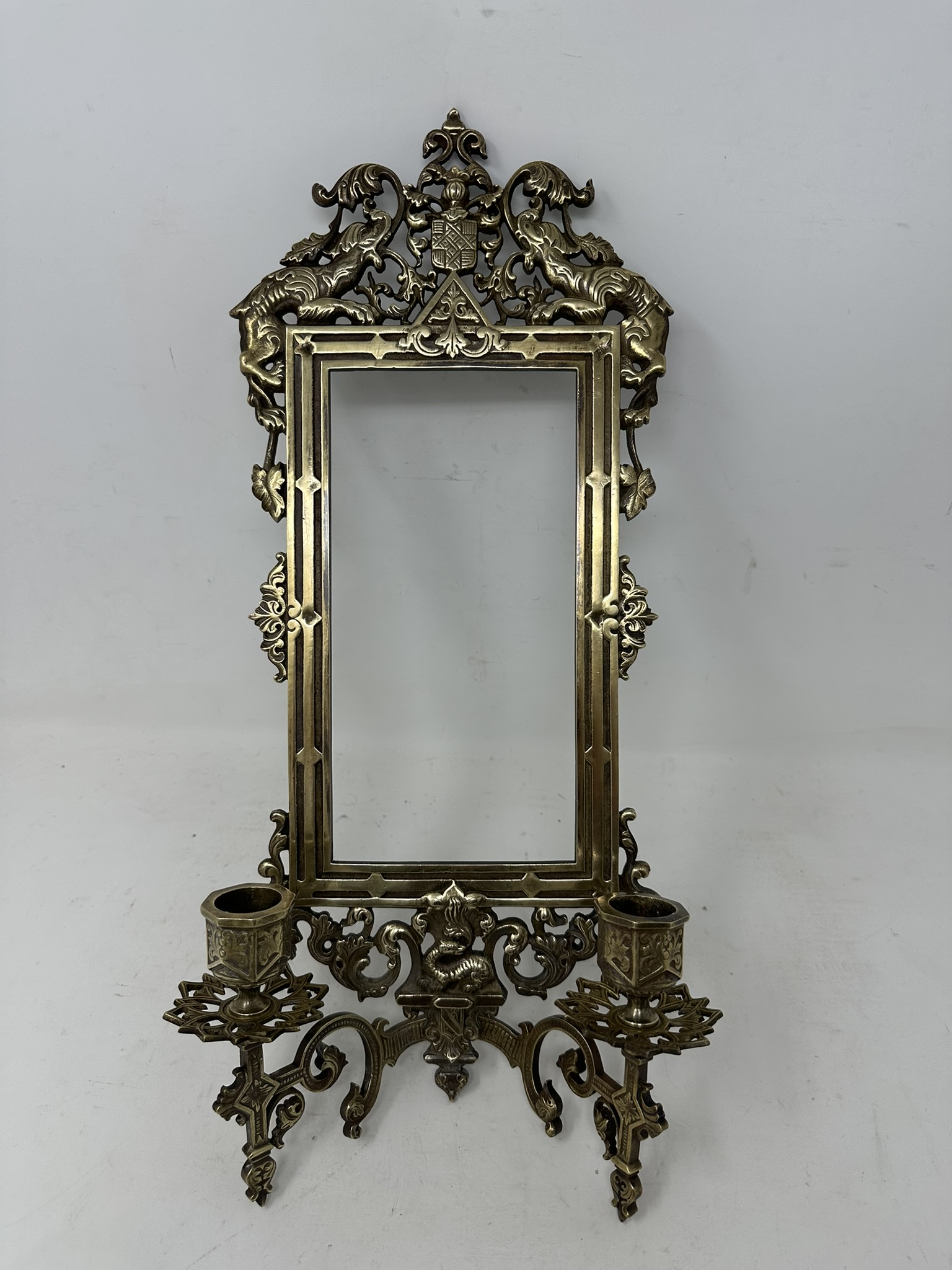 078. Antique Pair French Brass Girandole Wall Applique Sconces Mirrors Candlesticks - Image 6