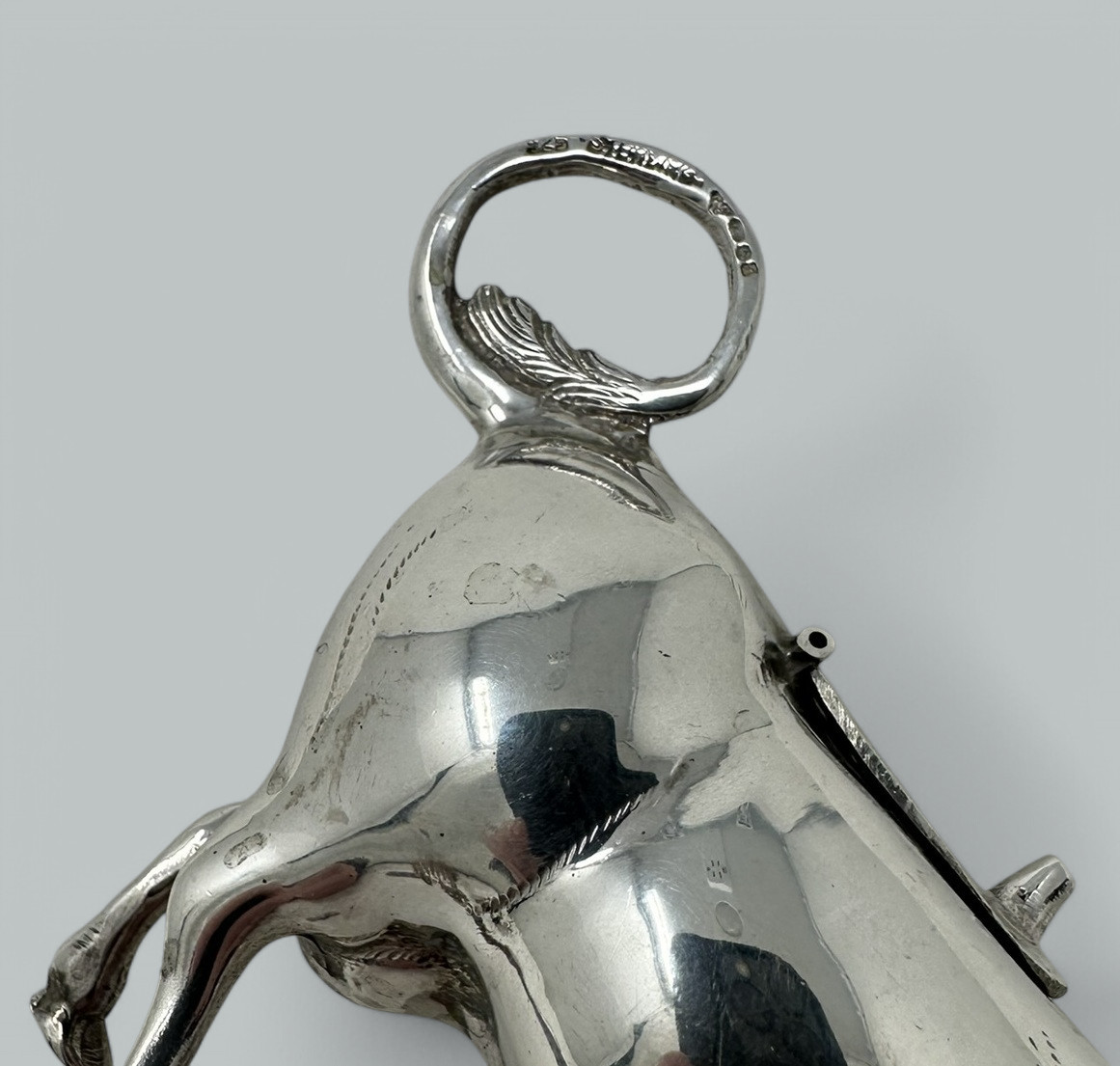 320. Antique German Sterling Silver Animal Cow Creamer Pitcher Jug London 1908 - Image 6