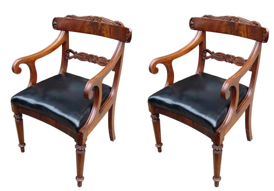 161. Pair of George IV Flame Mahogany Carvers early 19Ct
