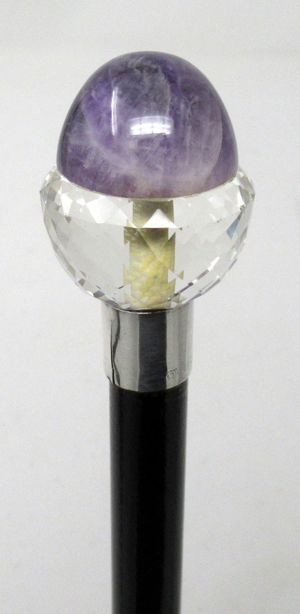 415. Stunning Ladies Ebonized Walking Swagger Cane Cut Crystal and Amethyst Grip 19thCt - Image 3
