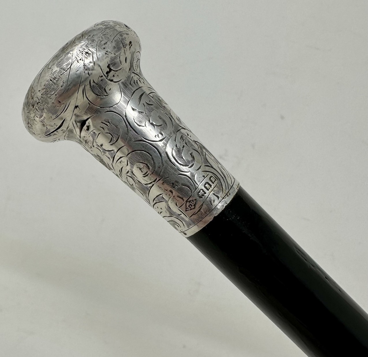448. Antique Wooden English Walking Stick Dress Cane Sterling Silver Jonathan Howell - Image 4