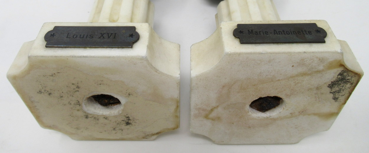 859. Fine Pair Grand Tour French Marble Bronze Busts Marie Antoinette Louis XVI 19Ct - Image 11