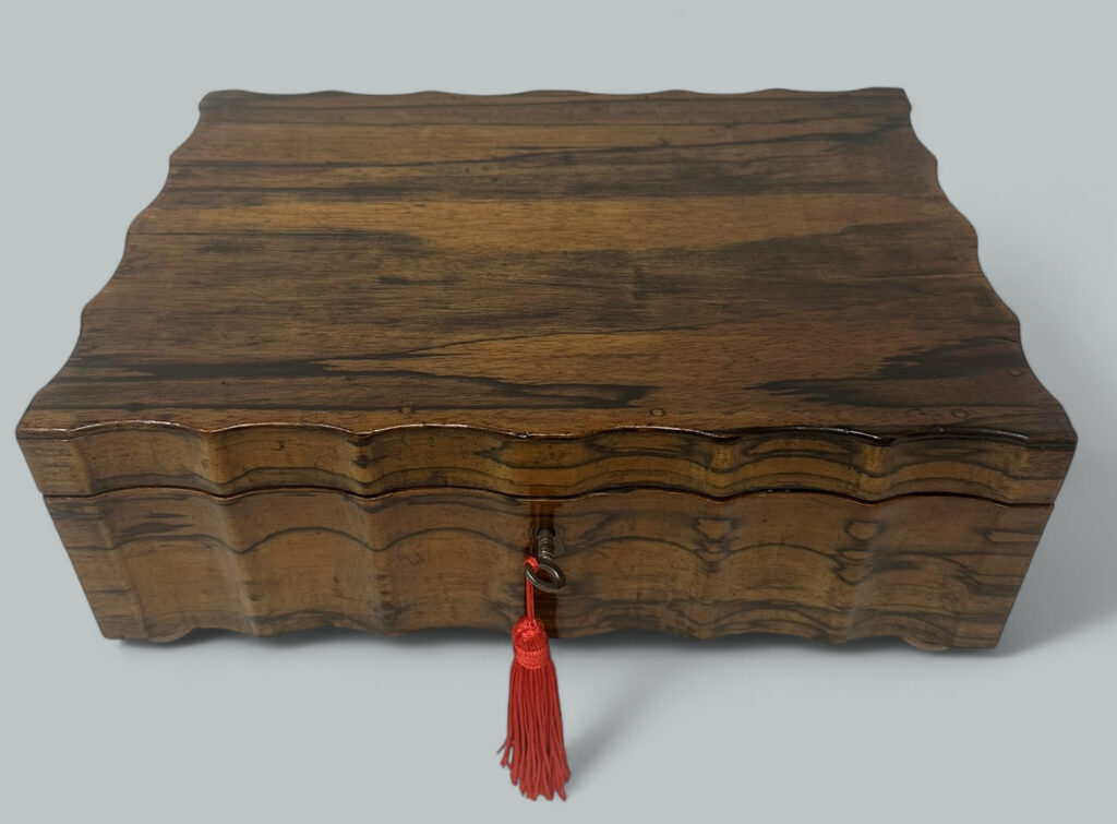 108. Antique Anglo Indian Coromandel Satinwood Ladys Jewelry Sewing Table Box 19th Ct