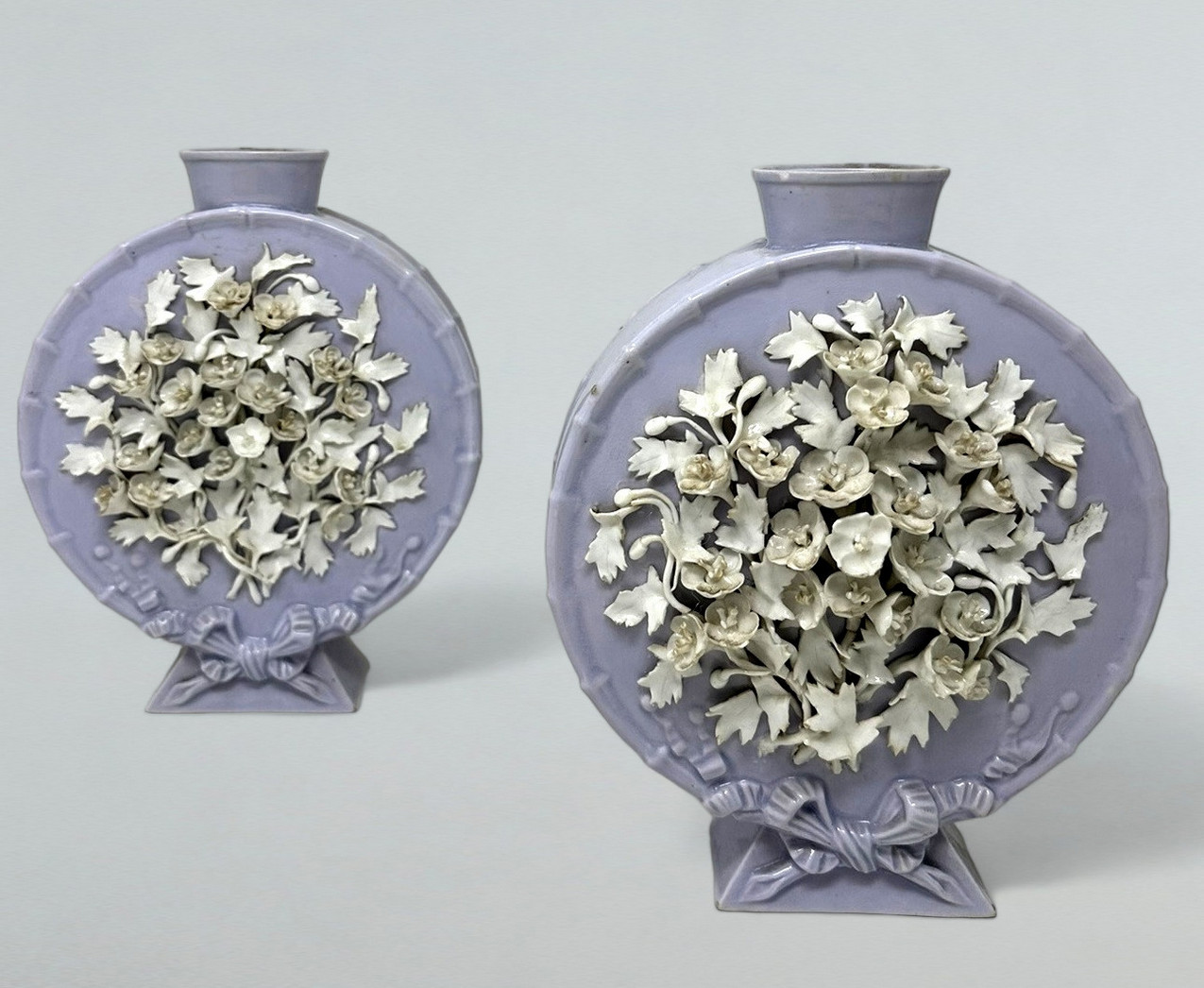 274. Antique Pair French Victorian Porcelain Urns Vases Moon Flasks 19thCt Provenance