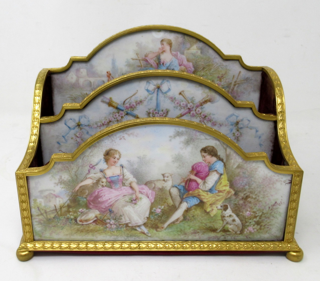 329. Antique French Sevres Ormolu Gilt Bronze Dore Letters Holder Inkwell - Image 3