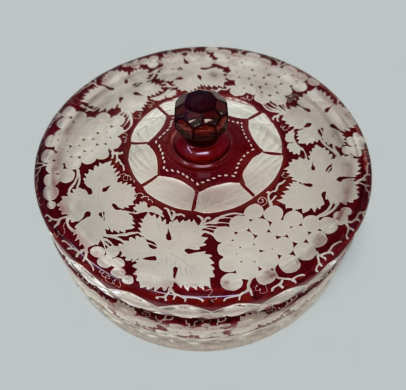 523. Antique Victorian Bohemian Hand Cut to Clear Crystal Ruby Red Glass Centerpiece - Image 3