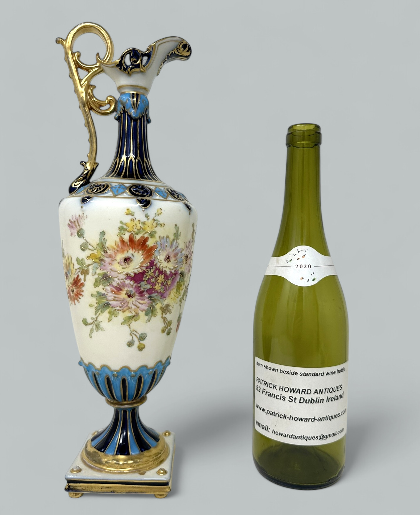 373. Antique Czechoslovakian Porcelain Hand Painted Gilt Vase Ewer Centerpiece 1920 - Image 10