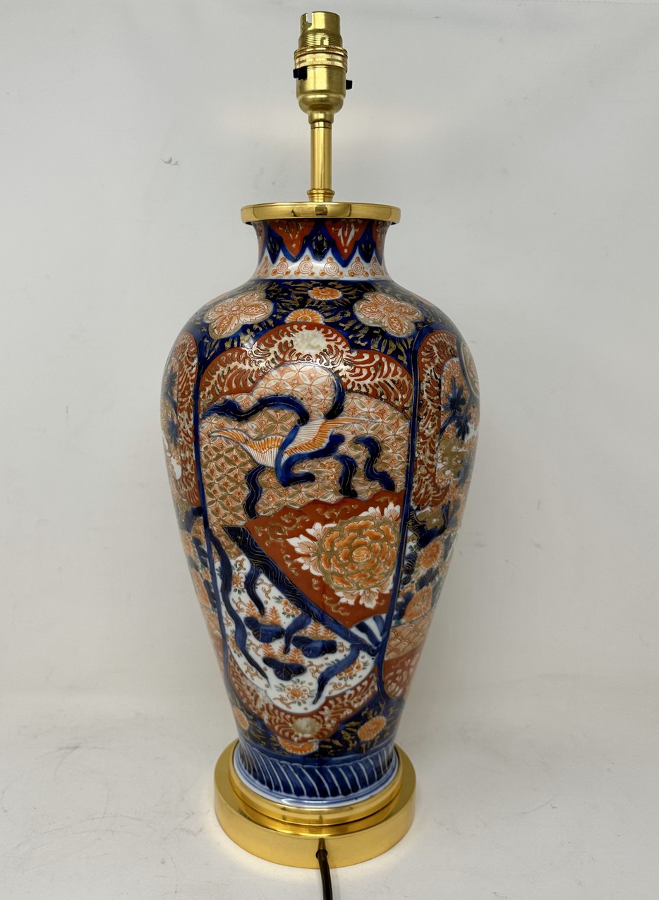 873. Antique Pair Japanese Chinese Imari Porcelain Ormolu Table Lamps Blue Red Gilt - Image 7
