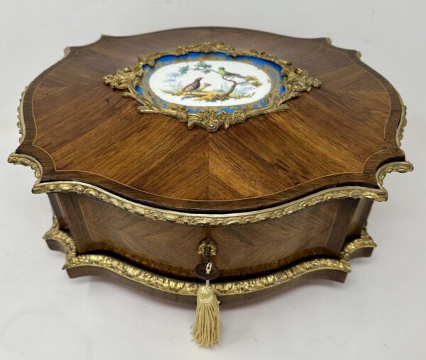 251. Antique French Ormolu Kingwood Sevres Casket Jewelry Box Attrib. Vervelle